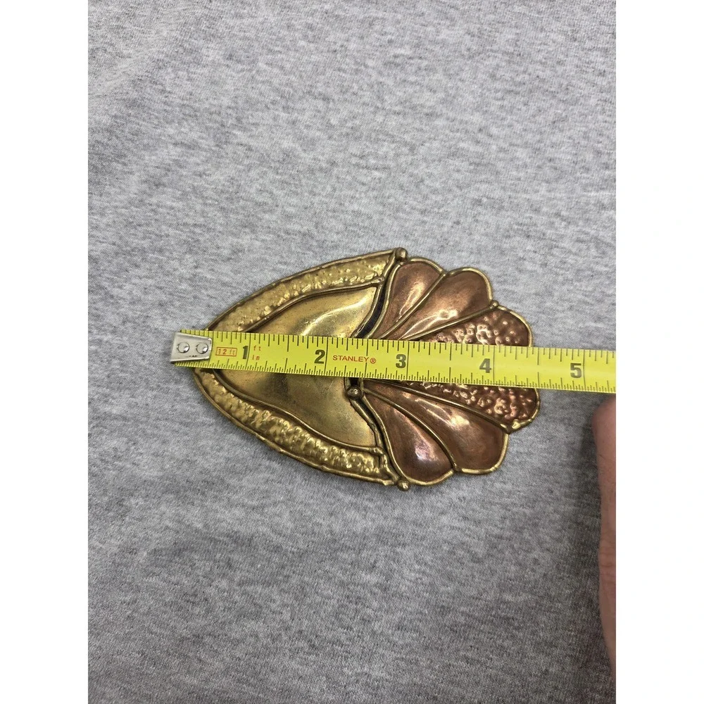 Vintage Brutalist Abstract Shell Bronze Gold Belt Buckle
